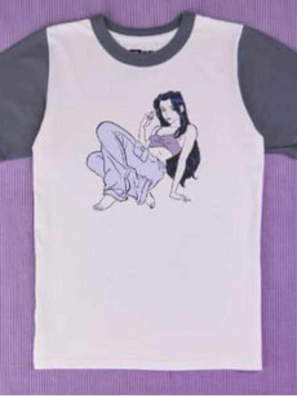 Big Bud Press Snot Girl Tshirt Gray Sleeves and Purple Graphic